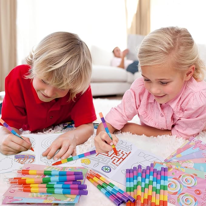 BenLouis 12 Donut Candyland Mini Coloring Books Kids with 12 Stacking Crayons Ice Cream Party Favors Small Activity Books Bulk for Kids Sweet Treats Desserts Birthday Party Gift Goodie Bag Stuffers