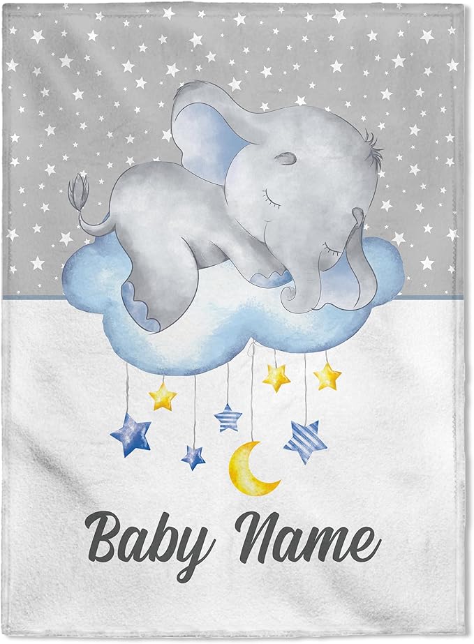 FLOCHIL Personalized Blanket for Boys – Custom Name Blanket, Newborn Elephant Fleece Gift (30x40) (Elephants 6)