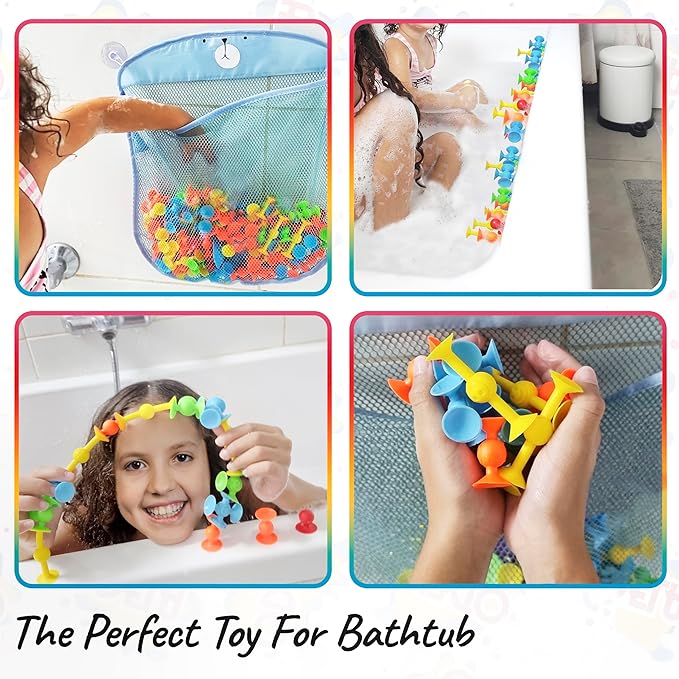 ODELA Genius Suckers 155Pcs Suction Toy Kids Sensory Toys – Baby Toy Suckers Building Toys – STEM Development Sucker Toys for Kids – Colorful Suction Toy for 3 Year Olds – Interactive Bath Toy Set