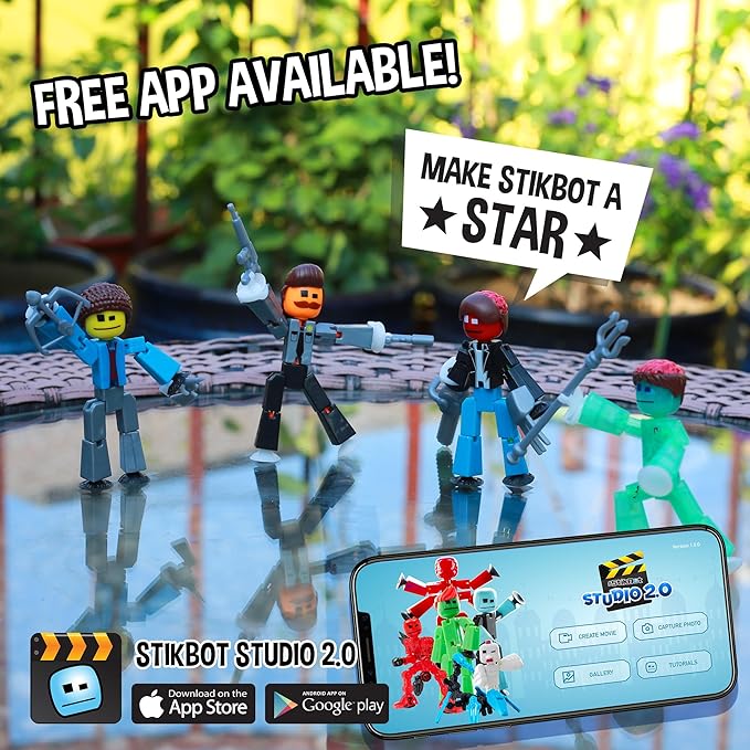 Zing StikBot Zombie Hunters Pack, Set of 4 Printed StikBots Collectable Figures, Includes 4 StikBots and Accessories, Stop Motion Toy for Kids Ages 4 and Up