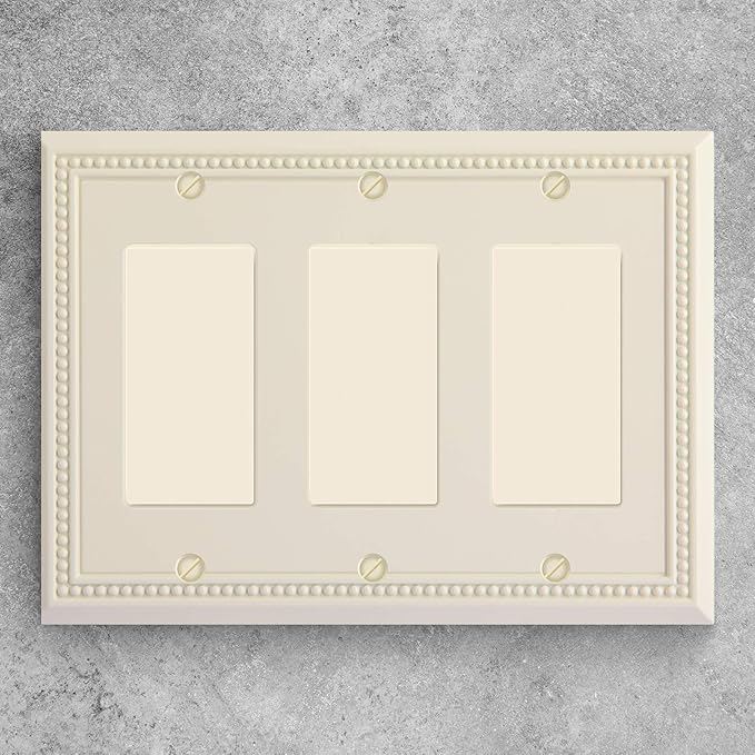 Henne Bery Sunken Pearls Heavy Duty Decorative Wall Plate Switch Plate Outlet Cover, Durable Solid Zinc Alloy (Triple Decorator, Light Almond)