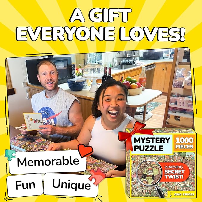 Odd Pieces Jigsaw Puzzles 1000 Pieces with Storytelling Comics, Secret Ending, Puzzle for Mystery Adults & Kids - 19.7'' x 27.6'' Frameable Magic Puzzle Art (Snack Attack 3)