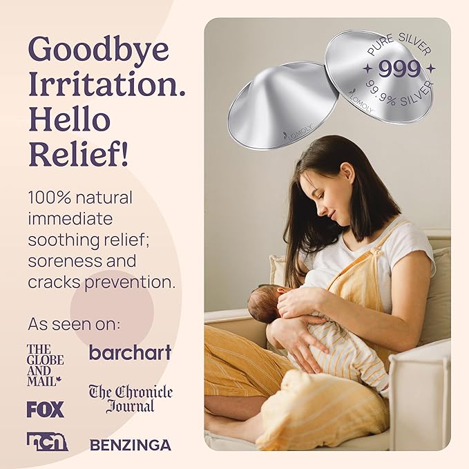 Silver Nipple Covers Breastfeeding: Pure 999 Silver Nipple Shield | Silver Nursing Cups w/Breast Shields, Hands-Free Breast Pump (Silver, XL - 2.1x0.7)
