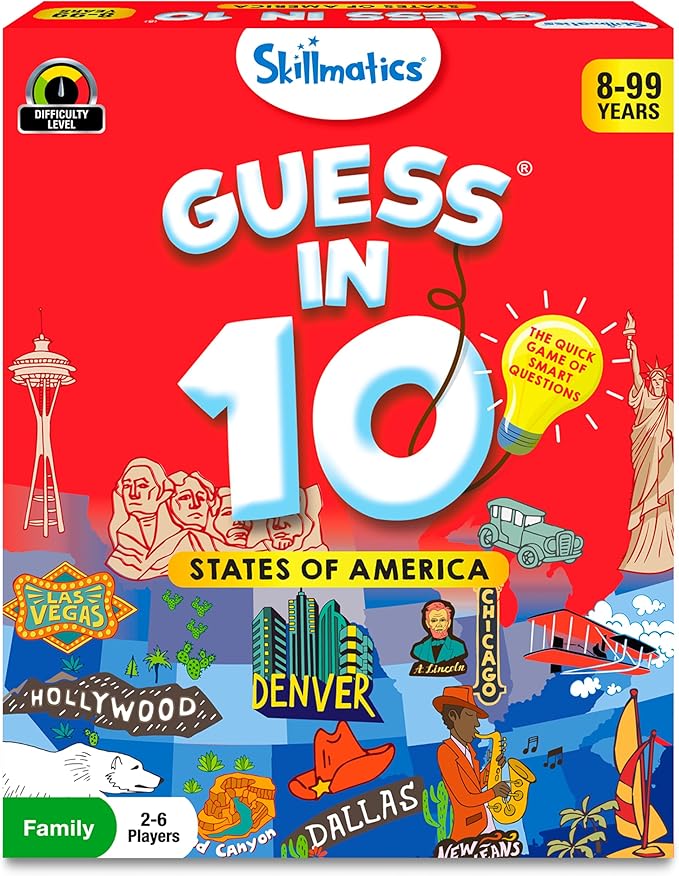 Skillmatics Guess in 10 States of America, Educational Travel Toys, Christmas Stocking Stuffers for Boys, Girls, and Kids Who Love Card Games, Geography and History, Gifts for Ages 8, 9, 10 and Up
