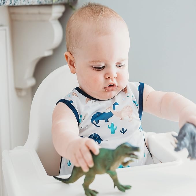 BapronBaby Desert Dinos Bapron - No Neck Tie Safer Bib for Baby & Toddler - Soft Waterproof Stain Resistant - Machine Washable - Sz Baby/Toddler 6m-3T