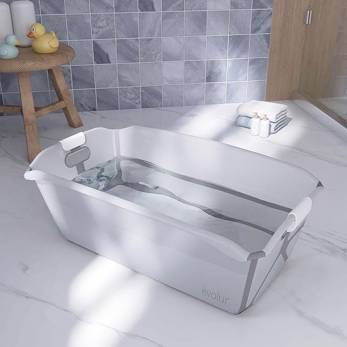 Evolur Supple Baby Spa Bath Tub – Foldable Portable Bathtub with Transparent Safety View for Newborns & Infants, Compact Travel Baby Bath Essentials
