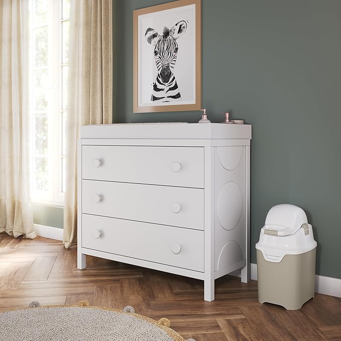 Foundations Mini Diaper Pail with Airtight Lid - Durable & Odorless Diaper Disposal, Large Capacity, Holds up to 30 Newborn Diapers, Refill with Any Bags - Sand