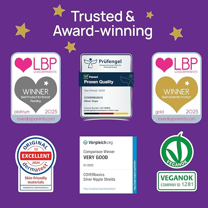 Original Italian Silver Nursing Cups - Nipple Shields for Breastfeeding - Helps Soothe and Protect Sore Nipples - Dermatologically Tested - Medical Device FDA-Registered (Universal Fit)