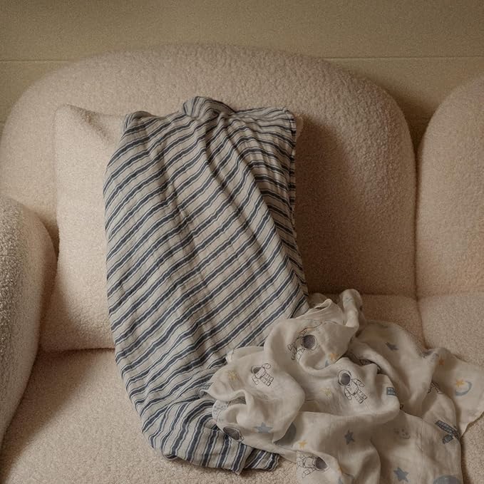 GLLQUEN BABY Receiving Blanket Boy Cotton Muslin Swaddle Blankets Girl Newborn Squares Breathable & Soft Thin Baby Blankets Cloths Double Absorbent Infant Swaddling Wrap - 6 Pack (Blue Astronaut)