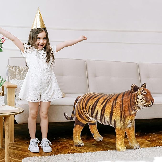 Jet Creations Tiger Inflatable 40"L x 20"H – Blow Up Animal Toy for Kids 3+ – Safari Party, Birthday, Holiday & Halloween Decor, Yard Display, Pool Play, VBS, Orange with Black Stripes, 1 PC