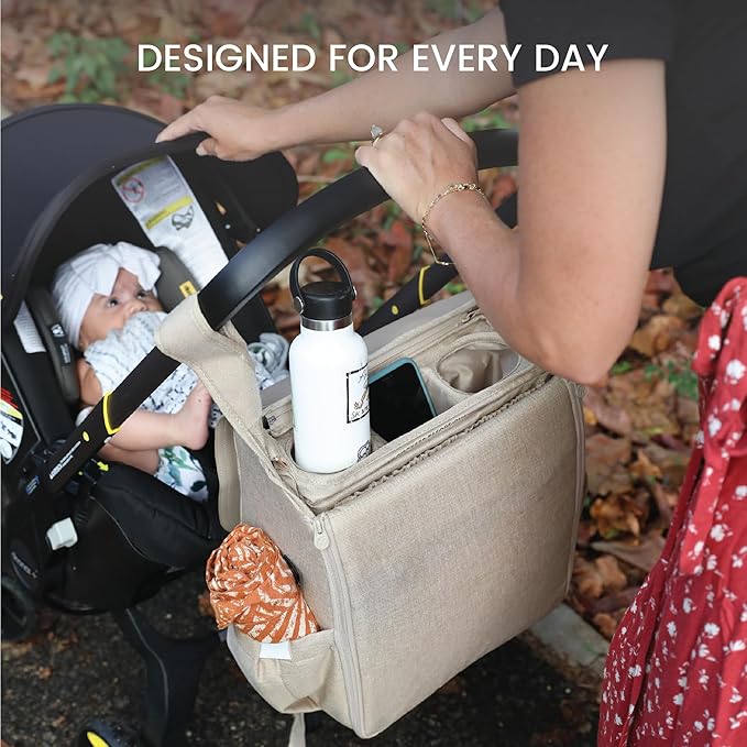 Diaper Bag Backpack Convertible - 800D Reinforced Stitching -Full Open Cabinet and Padded Changing Station, Removable Caddy with Two Drink Holders and Angled Cell Phone Storage for Viewing, Black