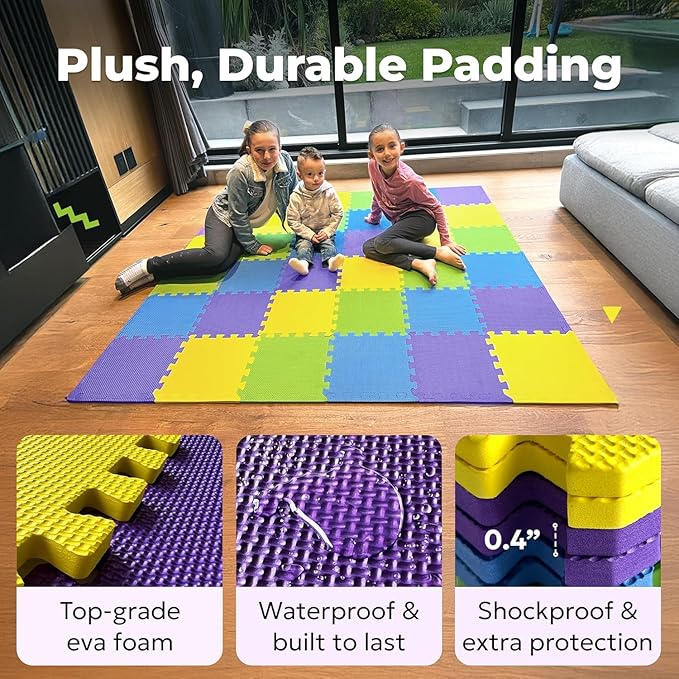 MioTetto Baby Play Mat, Soft Foam Floor Tiles for Kids. Adjustable Interlocking Foam Tiles, Fits with 74x74 Playpen Baby mat for Crawling & Development, Safe & Non-Toxic Playmat for Babies 6-12 Months