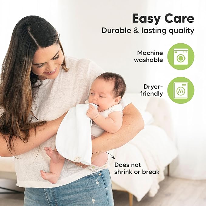 5-Pack Muslin Burp Cloths Baby Boy, Girl - Very Absorbent Baby Burp Cloth Rags, 8-Layers Viscose Derived from Bamboo Cotton Muslin Towel, Super Soft Spit Up Rags, No Shrink Washcloths (Soft White)