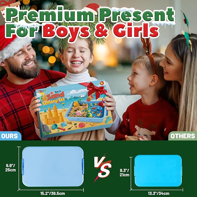 FRUSE Ocean Sensory Bin,Play Sand Art Kit with 2.2lbs Play Sand,12 Sea Animal Toys,Sand Molds,Role Play Beach Toy Sandbox Toys for Toddlers 3 4 5 6 7