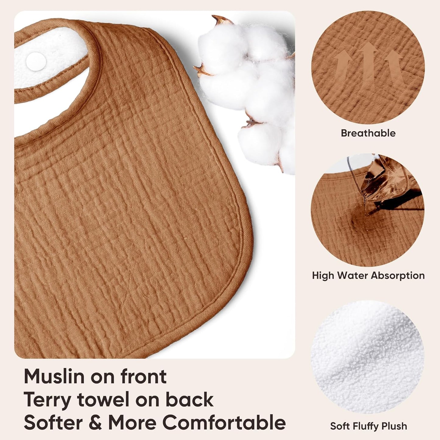 Susurration Muslin Baby Bibs 8 Pack Bandana Drool Bibs, Soft Square Adjustable Baby Drooling Bibs for Unisex Girls & Boys