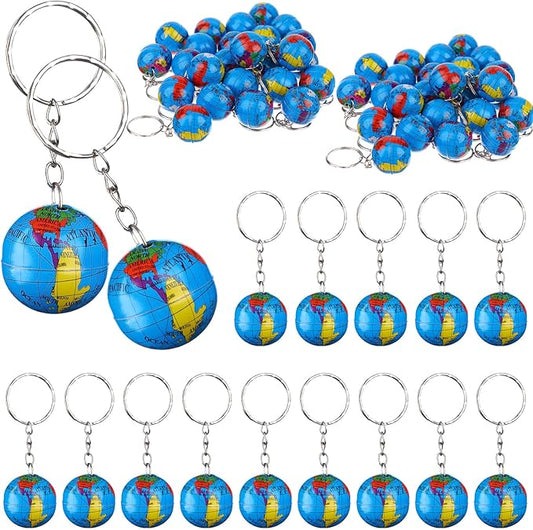 1" Globe Keychains Earth Globe Key Chains Mini Backpack Hook for Travelers
