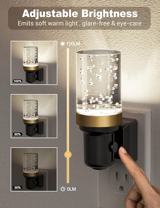 JandCase Night Light, Dimmable Night Lights Plug into Wall, Auto On/Off Light Sensor Nightlight, 5000K Daylight White 0-100LM Brightness LED Night Light, Bathroom Hallway Bedroom Decoration