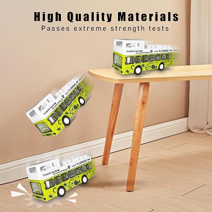 KIDAMI Die Cast Metal Toy Cars Buses Set, 1:64 Scale Double Decker City Bus Vehicles, Pull Back Cars with Openable Doors for Toddlers Boys Girls Birthday Gift