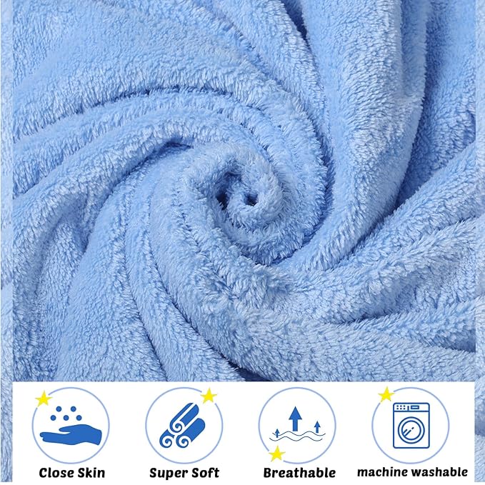 Chumia 6 Pack Baby Bath Towel Coral Fleece Soft Absorbent Newborn Hooded Towel for Kid 30 x 30 Inch Toddler Bath Blanket for Babies Infant Shower Gift(Blue)