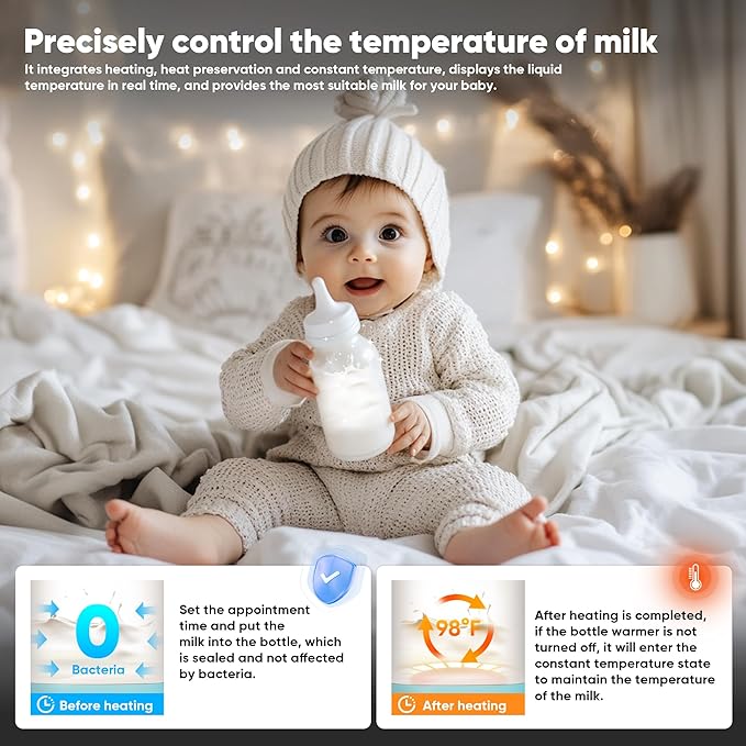 Portable Bottle Warmer for Travel, Bottle Warmer On The Go with Quick Heating, Preset Modes and Precise Temperature Control, Water & Milk Warmer with Long Battery Life, Purple