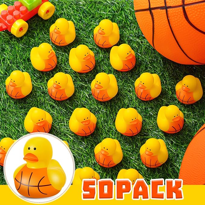 Deekin 50 Pcs Rubber Duck 2 Inch Bulk Sport Party Favors for Birthday Party Decorations Club Player Gift (Basketball Player)