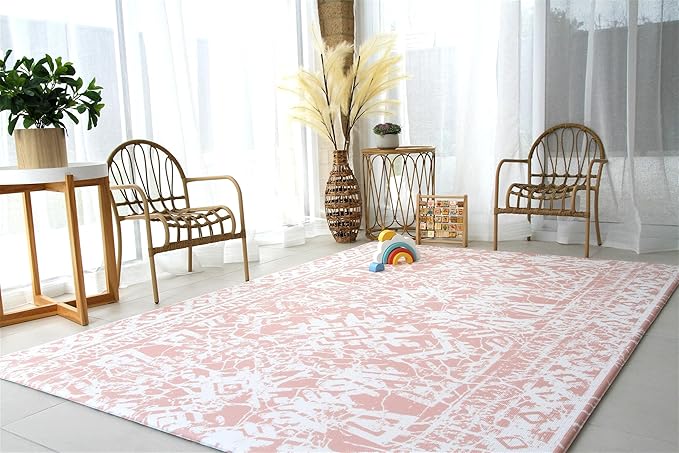 Cushmat Stylish Reversible Foam Play Mat (Large, Explorer - Coral Teal) - Soft, Waterproof, Durable Play mat for Infants, Babies, Toddler, Kids & Grownup - 6.5ft x 4.5ft