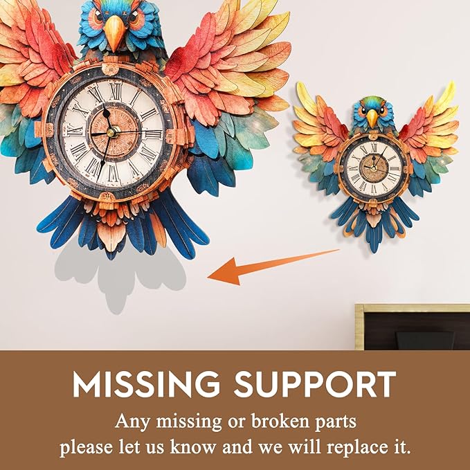 3D Puzzle for Adults Clock - Parrot Wall Clock Design Model Kit-Mechanical DIY Pendulum Clock with Roman Numerals- Desk Home Office Decor Personalized Gift for DIY Lovers