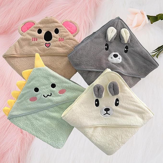 Hooded Baby Towels, 4 Packs Premium Soft Baby Bath Towels with Hood for Babies, Toddler, Infant - Ultra Absorbent, Baby Stuff Shower as Best Gifts for Boys and Girls (4Pack)