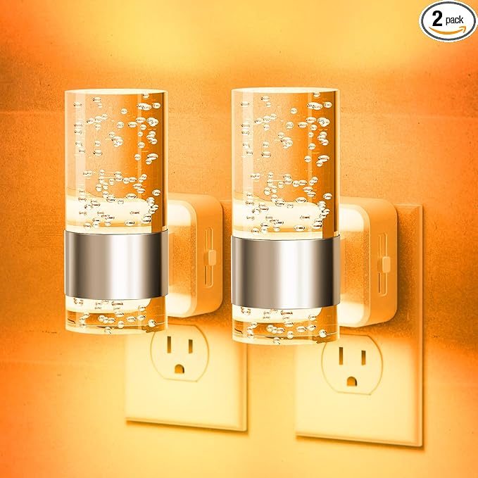 JandCase Night Light, Automatic Night Lights Plug into Wall, 2 Pack Dimmable LED Night Light with Adjustable Brightness, Night Lights Plug in with Auto Light Sensor, Amber for Bathroom Hallway Decor