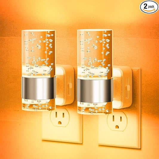 JandCase Night Light, Automatic Night Lights Plug into Wall, 2 Pack Dimmable LED Night Light with Adjustable Brightness, Night Lights Plug in with Auto Light Sensor, Amber for Bathroom Hallway Decor