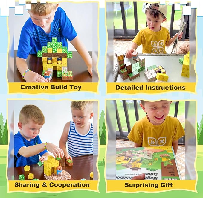 Magnetic Blocks Building Toys - Build Mine Magnet World Bee Cottage Building Set Kids Toys for Ages 3-12 STEM Sensory Toys Buildable Game Elements Gifts for 3+ Year Old Boys & Girls