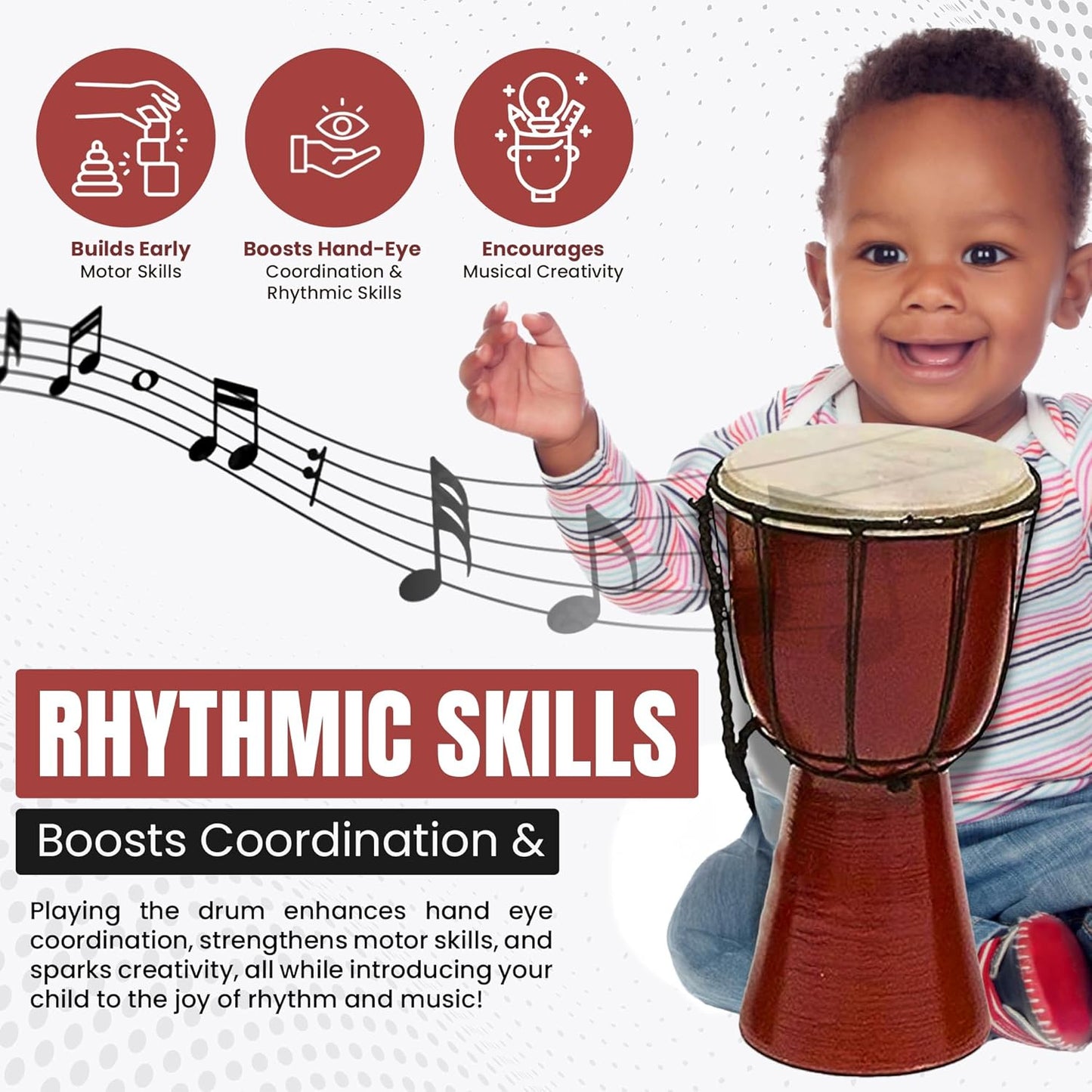 Drums Djembe Drum Djembe jembe is a Rope- goat skin Covered Goblet Drum Played by Hands West Africa style (4x8) Designed in the USA