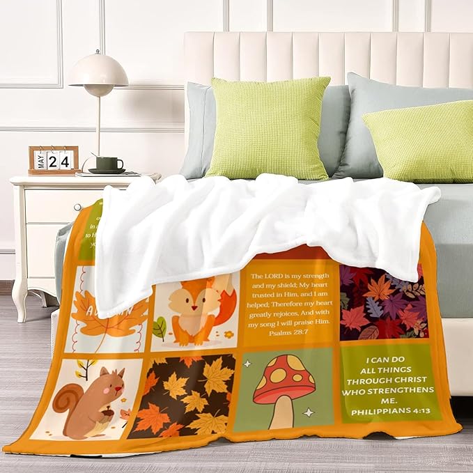 Custom Name Fall Blanket Autumn Soft Cozy Harvest Blanket for Verse Blankets with Inspirational Thoughts and Prayers Religious Boys Girls Kids Adults Halloween Christmas Birthday Christian Gifts