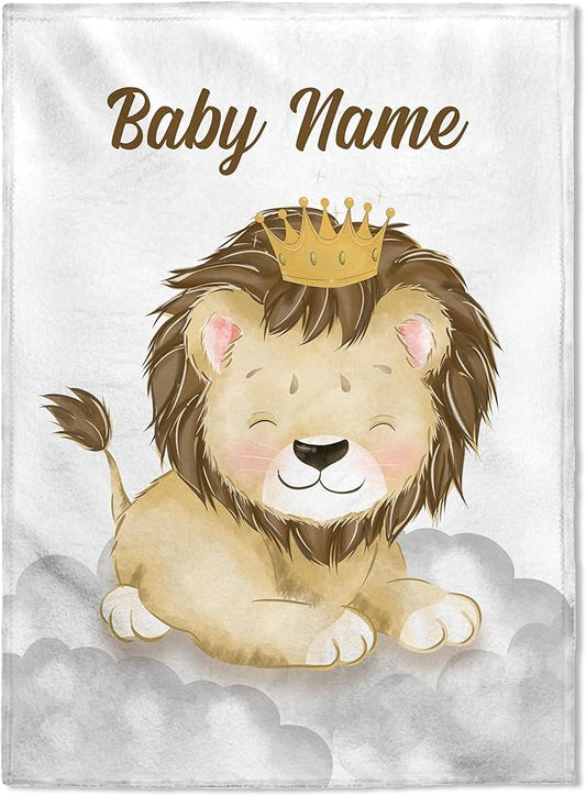 Personalized Baby Blankets, Custom Baby Blanket - Baby Blanket with Name for Boys, Best Gift for Baby, Newborn Elephants Flush Fleece (30x40) (Lion 2)