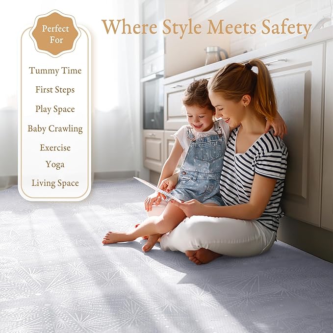 PopsyKosy Premium Exercise & Baby Foam Play Mats - Stylish & Large Non-Toxic Odorless Floor Mat - 6 Tiles - Spacious 6ft x 4ft - Peel-Resistant Reinforced - Soft Thick, Waterproof - Lavender Gray
