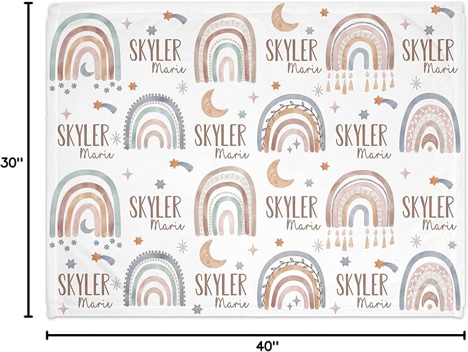 Girls Love A Monogram - Personalzied Floral Baby Blankets for Girls - Custom Baby Blankets for Girls with Name - Personalized Baby Girl Shower Gifts (Boho Rainbow, 50 X 60 Kids)