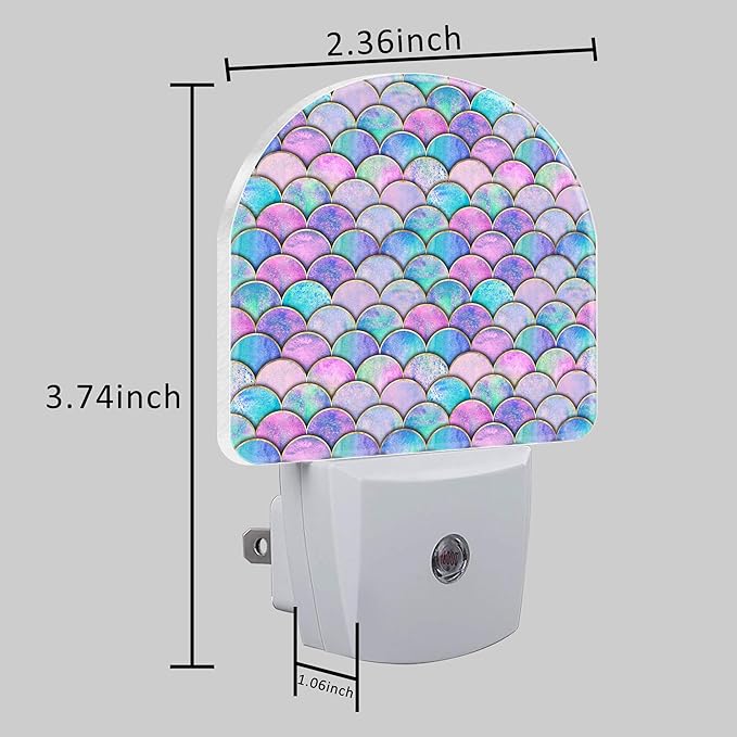 Night Light for Kids Girls Boys, Watercolor Mermaid Fish Scale Wave LED Night Light Plug into Wall with Dusk to Dawn Sensor for Room Decor, Hallway, Kitchen, Bathroom, Nursery, Stairs