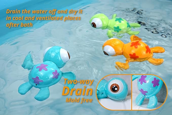 DUCKBOXX XX Wind-up Swimming Sea Turtles Bath Toy, No Battery Mold-Free Anti-Rust Interactive Montessori Toy for Kids 18M+ (3pcs)