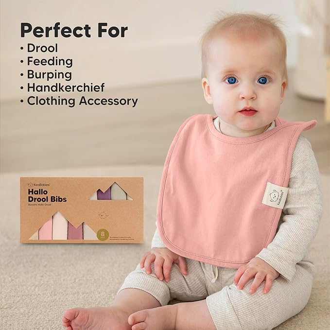 KeaBabies 8-Pack Baby Bibs for Boys, Girls - Pullover Bibs for Drooling Teething Baby Girl & Boy Toddler, Newborn, Soft & Absorbent, Cute Colors, Large Torso Coverage Keep Infant Clean & Dry (Fleur)