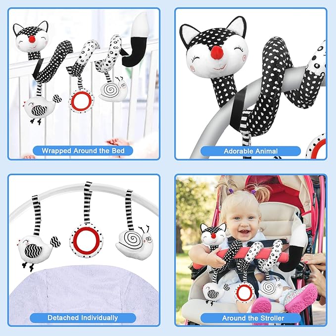 Car Seat Toys Black and White High Contrast Baby Toys for Newborn, Stroller Toys Newborn Toys Infant Toys for 0 3 6 9 12 Months Girls Boys, Baby Toys 0-6 Months for Crib Mobile Best Gift