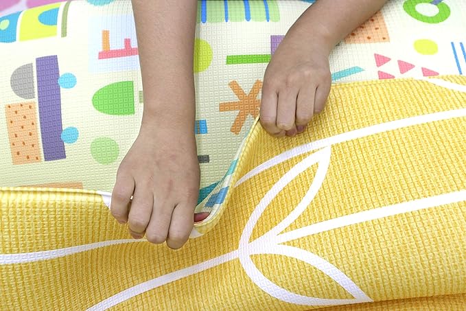 Baby Care Play Mat (Large, Sea Petals - Yellow) 82'' x 55'' Original One-Piece Reversible Rollable Waterproof Play Mat for Infants, Babies, Toddler, and Kids