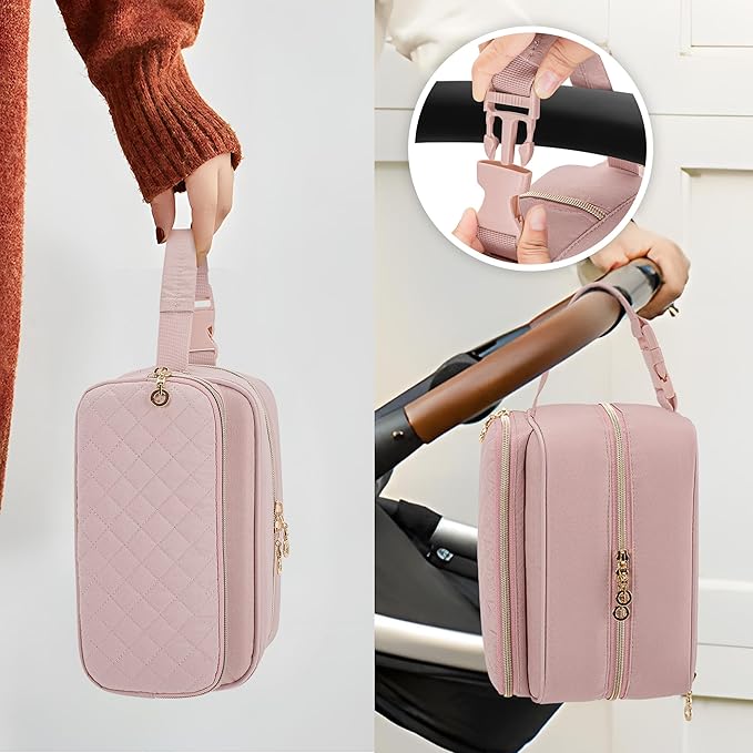 Damero Breastmilk Cooler Bag with 4 Ice Packs, Breast Milk Cooler Travel Bag Fit for Milk Bags or Bottles, with Buckle Handle for Breastfeeding Moms Travel/Daycare, Pink