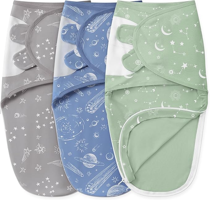 Baby Swaddles for Newborns with Zipper, 100% Cotton Newborn Swaddle Sack, 3 Pack Baby Swaddles 0-3 Months Swaddle Sleep Sack for Newborn Baby Boy Girl Green Constellation