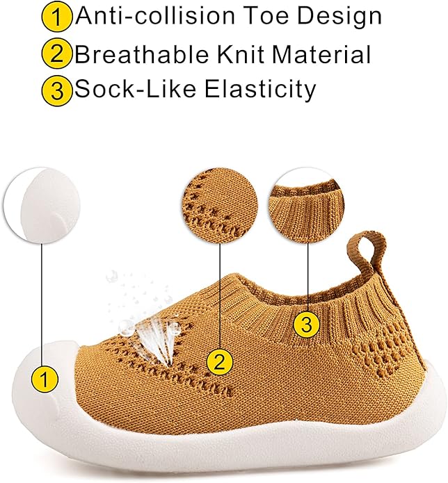 Baby First-Walking Shoes 1-4 Years Kid Shoes Trainers Toddler Infant Boys Girls Soft Sole Non Slip Cotton Canvas Mesh Breathable Lightweight TPR Material Slip-on Sneakers Outdoor