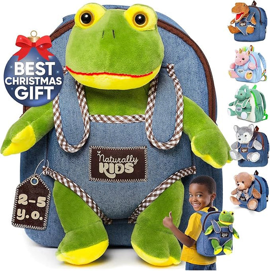 Frog Backpack, Frog Toys for Kids 3-5, Toddler Stuffed Animal Gifts for 2 3 4 5 Year Old Girl Boy