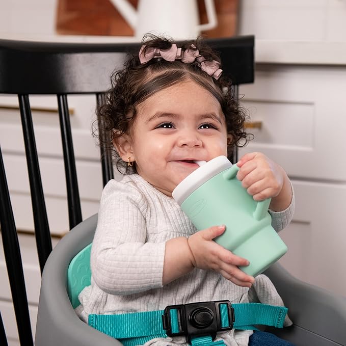 Infantino My 1st Tumbler, Silicone Sippy Cup with Straw & Handle, Spill-Resistant Baby Cup for On-the-Go, BPA-Free Transition Bottle, Mint