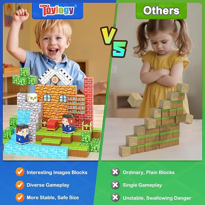 150PCS Magnetic Blocks - Build Mine Magnet World Forest Library Adventure Set, Building Toys for Boys Girls 3+, Magnetic Tiles Cubes Montessori Sensory Toys for Kids Ages 3-5 6-8 8-12 Kids Game Toys