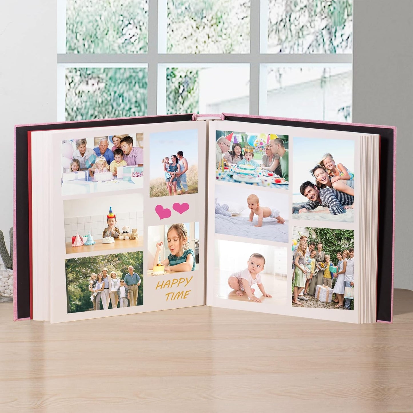 Large Photo Album Self Adhesive 4x6 8x10 10x12 Scrapbook Magnetic Album DIY Scrapbook Length 13 x Width 12.8 (Inches) 120 Sticky Pages Linen Cover DIY Photo Album(Pink)