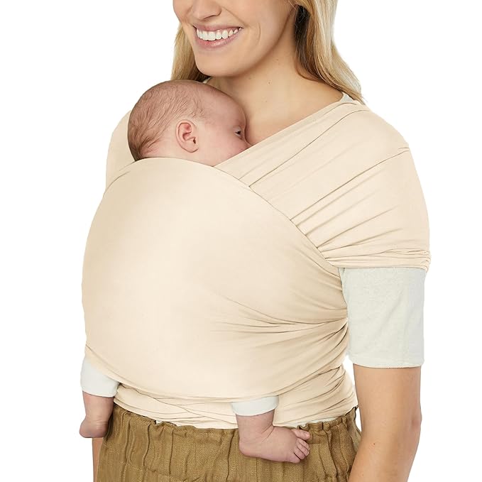 Ergobaby Sustainable Knit Aura Baby Carrier Wrap for Newborn to Toddler (8-25 lbs) - Comfortable, Ergonomic, & Ultra-Soft Newborn Wrap Carrier - One Size Fits Most - Rayon, Cream