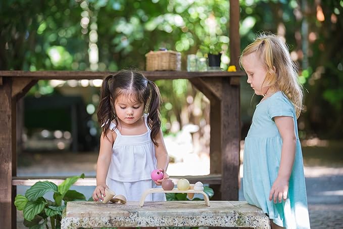 PlanToys® Wooden Ice Cream Playset for Kids | Includes Stand, Scoops & Cones | Pretend Dessert Play Food for Toddlers | Eco-Friendly Role Play Set for Imaginative & Fine Motor Skills Development